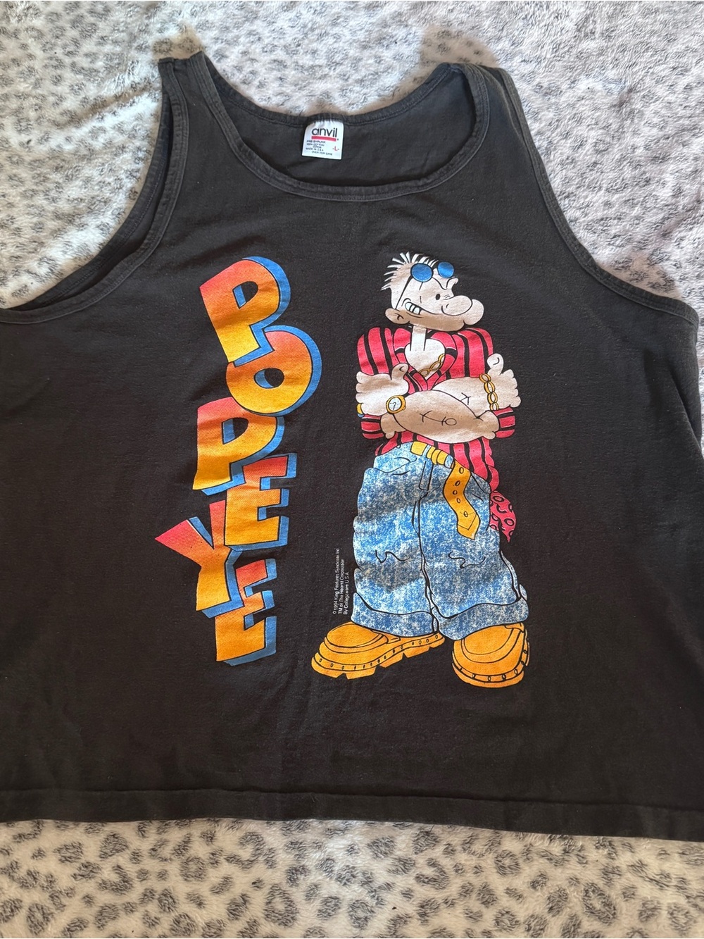 Vintage Y2K Anvil  Black Popeye Colorblock Graphic Tank 1994 Hip Hop Large Men